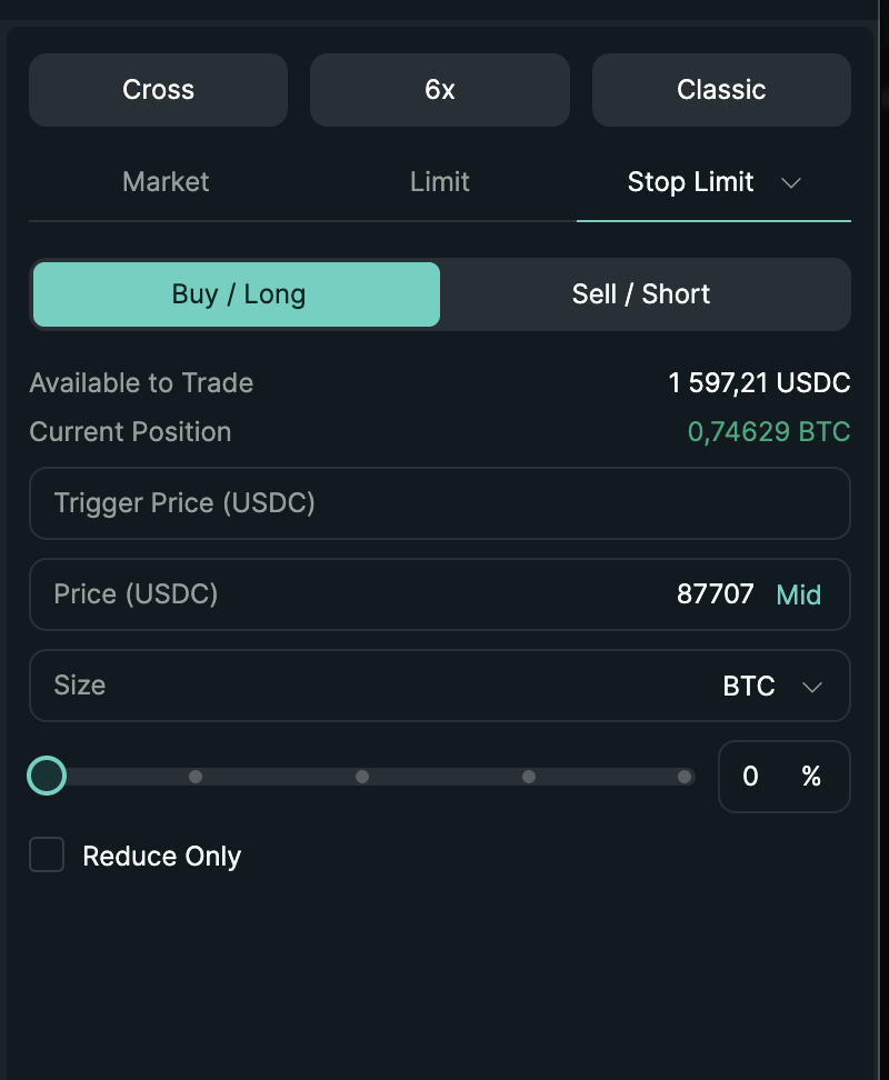 Hyperliquid trading interface